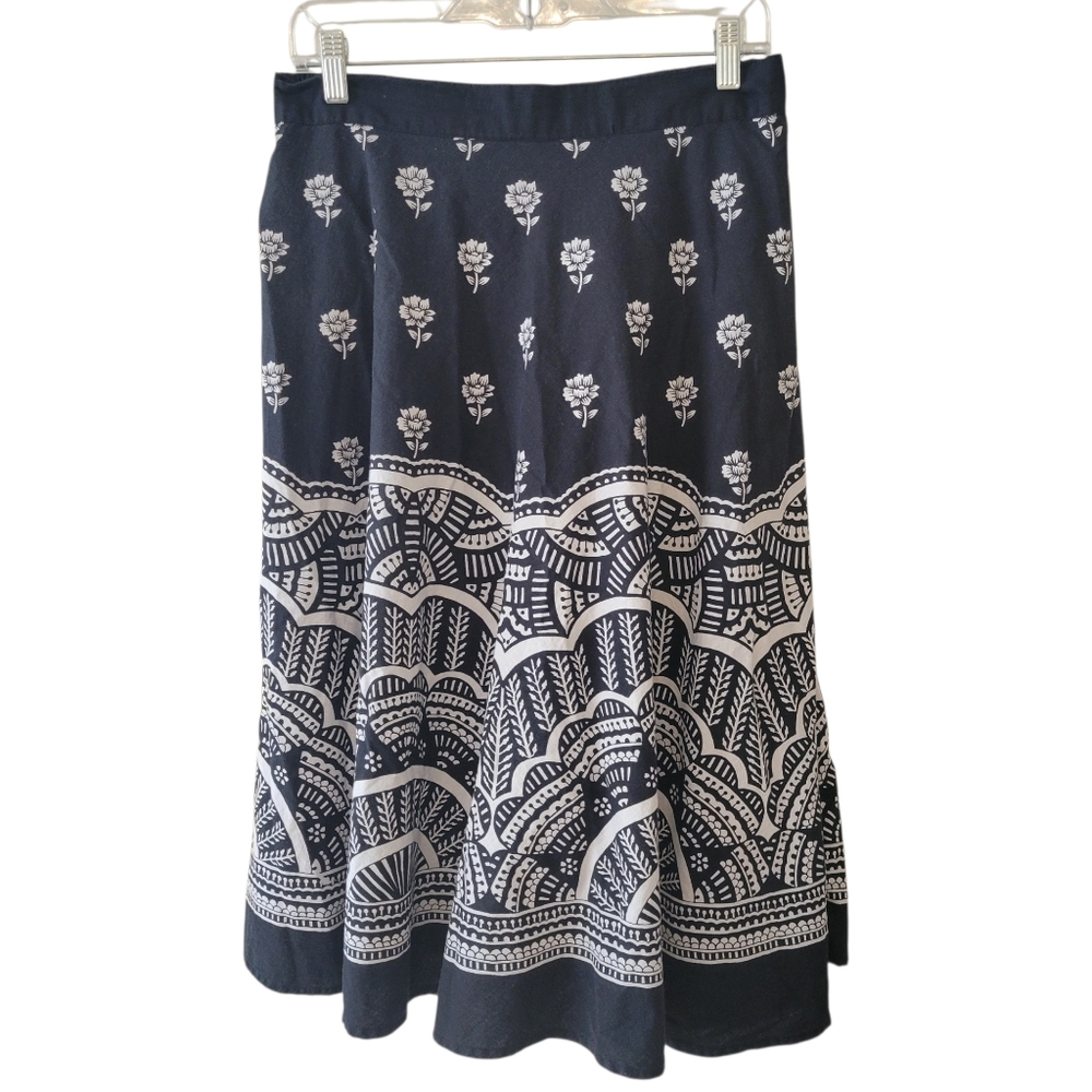 Studio West Black & West Batik Cotton Midi Skirt Size Large